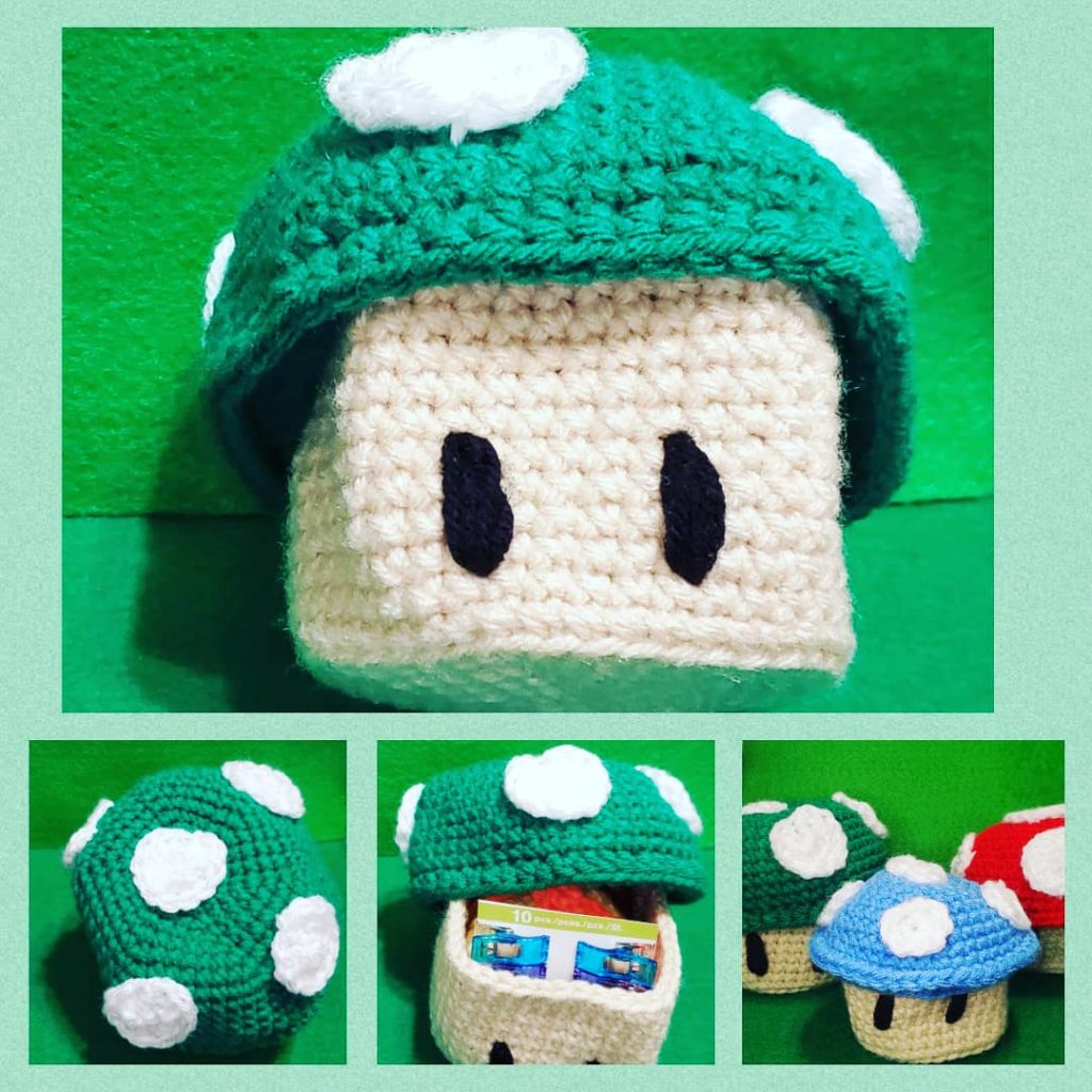 Crocheted green mushroom